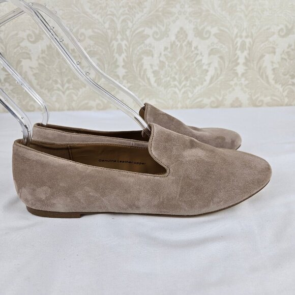 J Crew Outlet Size 9 Cream Taupe Suede Slip On Flats Amond Toe NWOT - Picture 5 of 12